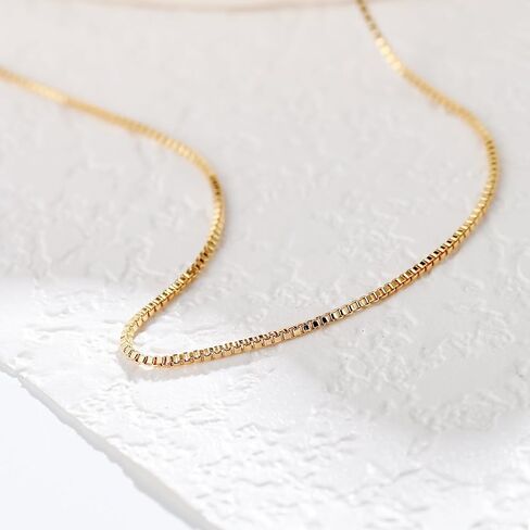 1mm Gold Box Chain Necklace 14K Gold Chains for Men & Women Dainty Non-tarnish Necklaces Unisex Gold Jewelry Gifts Sweat Proof and Fade Resistant Lifetime Quality（18-24Inches） in Kuwait
