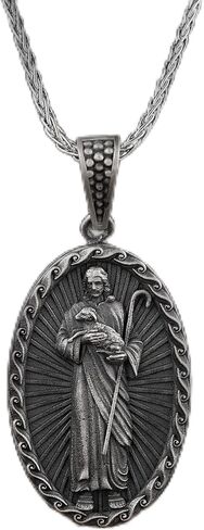يسوع يحمل قلادة فضية لامب ، قلادة رجال الراعي ، قلادة فضية مسيحية ، قلادة قلادة دينية للرجال ، قلادة رجالي كاثوليكية in Kuwait