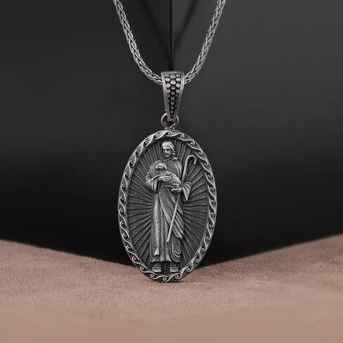 يسوع يحمل قلادة فضية لامب ، قلادة رجال الراعي ، قلادة فضية مسيحية ، قلادة قلادة دينية للرجال ، قلادة رجالي كاثوليكية in Kuwait