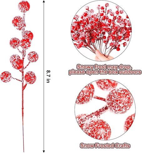 50 Pcs Holly Stems, 8.7" Snow Sprays Artificial Red Berry Stems, Holly Berry Picks for Christmas Tree Fillers Decor, Fake Red Berries for DIY Crafts Wreaths Garland Home Party Winter Decor in Saudi Arabia