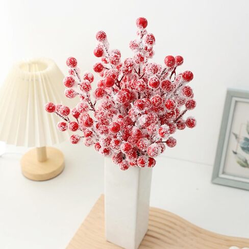 50 Pcs Holly Stems, 8.7" Snow Sprays Artificial Red Berry Stems, Holly Berry Picks for Christmas Tree Fillers Decor, Fake Red Berries for DIY Crafts Wreaths Garland Home Party Winter Decor in Saudi Arabia