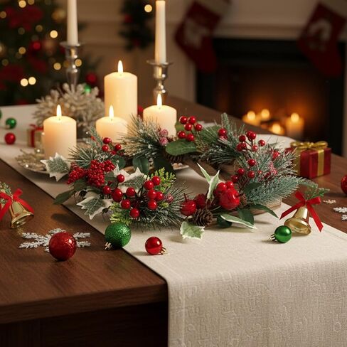 Christmas Decorations,15Pcs Christmas Tree Picks,Red Berry Holly Branches for Crafts,Christmas Picks and Sprays,Greenery Pick and Garland Decoration in Saudi Arabia