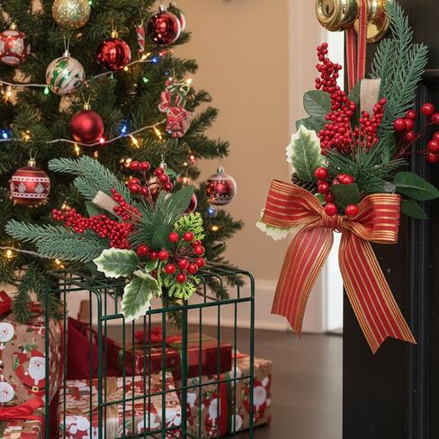 Christmas Decorations,15Pcs Christmas Tree Picks,Red Berry Holly Branches for Crafts,Christmas Picks and Sprays,Greenery Pick and Garland Decoration in Saudi Arabia