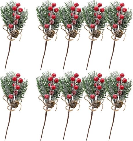 Christmas Decorations,15Pcs Christmas Tree Picks,Red Berry Holly Branches for Crafts,Christmas Picks and Sprays,Greenery Pick and Garland Decoration in Saudi Arabia