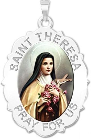 PicturesOnGold.com Saint Theresa - Scalloped Oval Religious Medal Color - 3/4 Inch X 1 Inch in Sterling Silver in Saudi Arabia