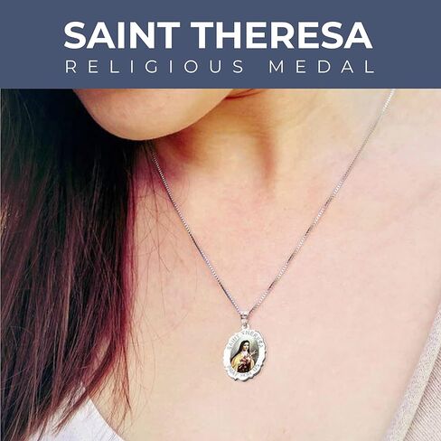 PicturesOnGold.com Saint Theresa - Scalloped Oval Religious Medal Color - 3/4 Inch X 1 Inch in Sterling Silver in Saudi Arabia