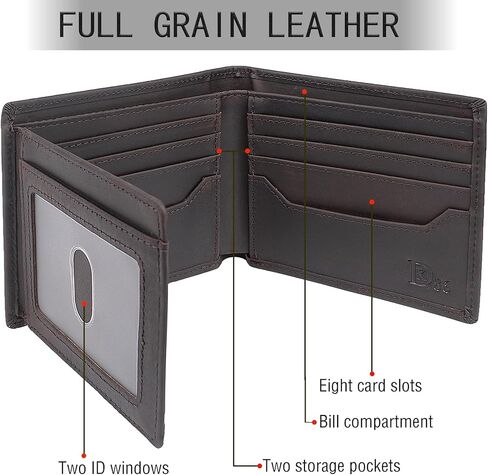 Real Leather Wallet for Men RFID Blocking Bifold 12 Card Slots 2 ID Windows Full Grain Vintage Coffee (Coffee) in Saudi Arabia