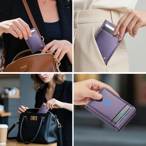 محفظة للنساء والرجال حاملي بطاقات RFID وفتحات للنقود، جيب أمامي من جلد البولي يوريثان، محافظ نحيفة بسيطة هدية للرجال، أرجواني in Kuwait