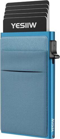 محفظة YESIIW RFID للرجال والنساء، حامل بطاقات نحيفة مع 8 بطاقات ائتمان، جيب معدني صغير للنقود، هدية جيب أمامي صغير للرجال، بحيرة أبي، أزرق in Kuwait