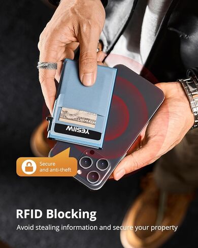 محفظة YESIIW RFID للرجال والنساء، حامل بطاقات نحيفة مع 8 بطاقات ائتمان، جيب معدني صغير للنقود، هدية جيب أمامي صغير للرجال، بحيرة أبي، أزرق in Kuwait