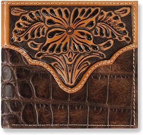 ARIAT Men's Bi-Fold Crocodile Floral Embossed Wallet - A3553002 One Size in Saudi Arabia