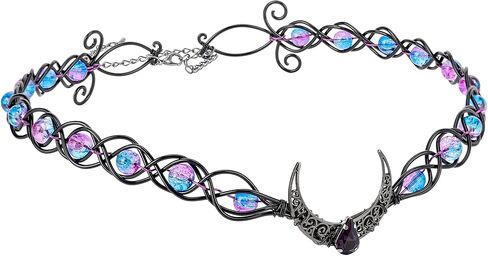 Viking Celtic Beaded V-Shaped Crown - Medieval Purple Moon Headpiece Dark Fairy Elf Circlet, Renfaire Elven Headband for Witch Renaissance Halloween Cosplay Party Hair Accessory in Saudi Arabia