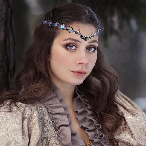 Viking Celtic Beaded V-Shaped Crown - Medieval Purple Moon Headpiece Dark Fairy Elf Circlet, Renfaire Elven Headband for Witch Renaissance Halloween Cosplay Party Hair Accessory in Saudi Arabia