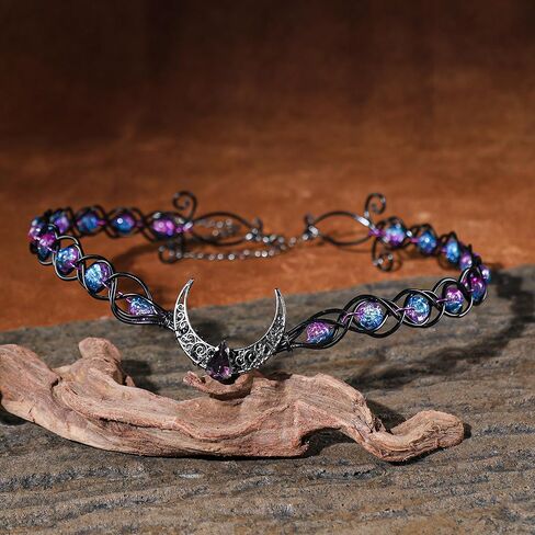 Viking Celtic Beaded V-Shaped Crown - Medieval Purple Moon Headpiece Dark Fairy Elf Circlet, Renfaire Elven Headband for Witch Renaissance Halloween Cosplay Party Hair Accessory in Saudi Arabia