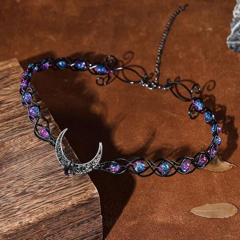 Viking Celtic Beaded V-Shaped Crown - Medieval Purple Moon Headpiece Dark Fairy Elf Circlet, Renfaire Elven Headband for Witch Renaissance Halloween Cosplay Party Hair Accessory in Saudi Arabia