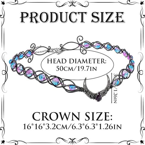 Viking Celtic Beaded V-Shaped Crown - Medieval Purple Moon Headpiece Dark Fairy Elf Circlet, Renfaire Elven Headband for Witch Renaissance Halloween Cosplay Party Hair Accessory in Saudi Arabia