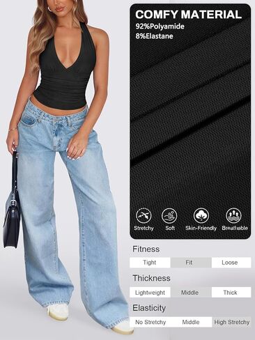 Women's Sexy Halter Tops for Women Summer Deep V Neck Mesh Ruched Tie Strap Backless Going Out Crop Top in Saudi Arabia