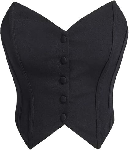 WDIRARA Women's Button Down Bustier Corset Top Strapless Asymmetrical Bandeau Crop Tube Tops in Kuwait