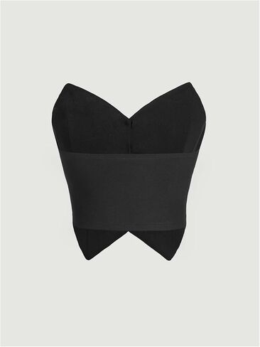 WDIRARA Women's Button Down Bustier Corset Top Strapless Asymmetrical Bandeau Crop Tube Tops in Kuwait