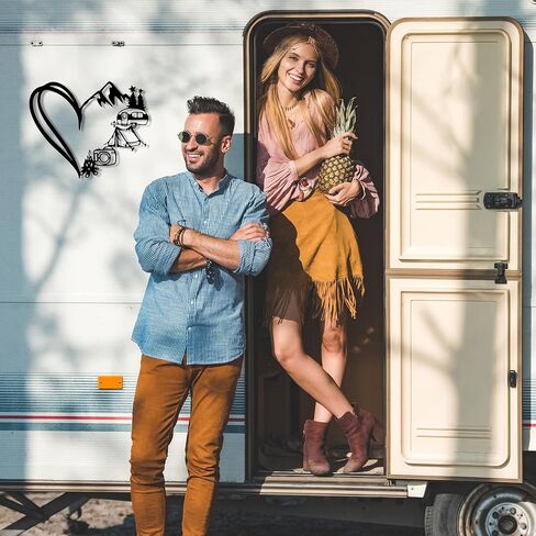 RV Decor Wall Art - Adventure Camper Decor for Inside with Mountains & Heart Design, Metal Camping Signs, Happy Camper Sculpture - Unique Christmas Gift for Camper & RV Owners (13.4x10.9 Inch) in Kuwait