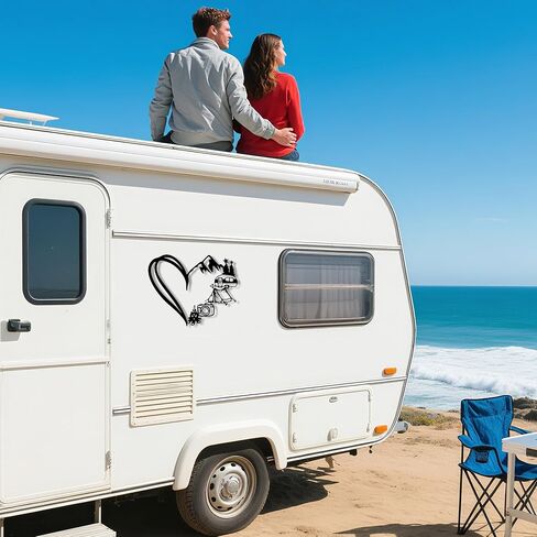 RV Decor Wall Art - Adventure Camper Decor for Inside with Mountains & Heart Design, Metal Camping Signs, Happy Camper Sculpture - Unique Christmas Gift for Camper & RV Owners (13.4x10.9 Inch) in Kuwait