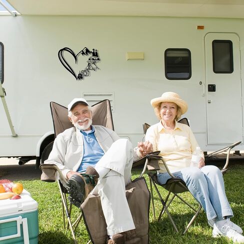 RV Decor Wall Art - Adventure Camper Decor for Inside with Mountains & Heart Design, Metal Camping Signs, Happy Camper Sculpture - Unique Christmas Gift for Camper & RV Owners (13.4x10.9 Inch) in Kuwait