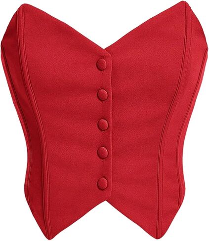 WDIRARA Women's Button Down Bustier Corset Top Strapless Asymmetrical Bandeau Crop Tube Tops in Kuwait