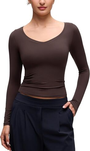 قمصان CRZ YOGA Softembrace برقبة على شكل حرف V وأكمام طويلة للنساء - قمصان كاجوال ناعمة ومريحة مناسبة للخروج وجذابة in Kuwait