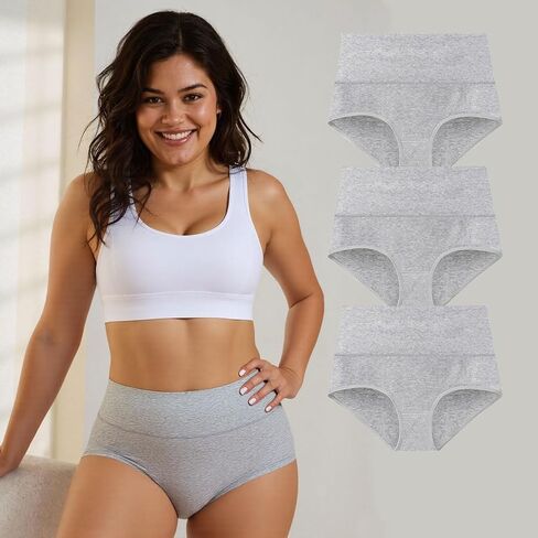 Cotton Underwear for Women, High Waisted Briefs 3 Pack, Full Coverage Panties, Plus Size Underwear, Stretch Support in Saudi Arabia