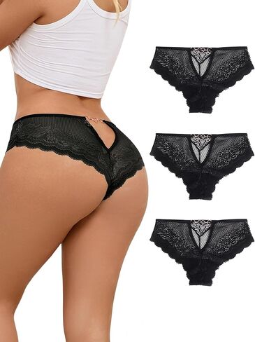 Lace Cheeky Panties Sexy Low Rise Bikini Underwear Cute Panties for Women Plus Size Multipack (with Gift Box) in Saudi Arabia