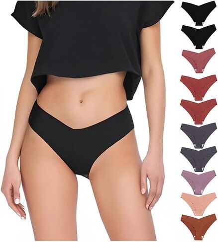 10 Pack Women's Briefs Seamless Underwear for Women Low-Waist No Show Panties V-Shaped Sexy Breathable Underwear M/L/XL in Saudi Arabia