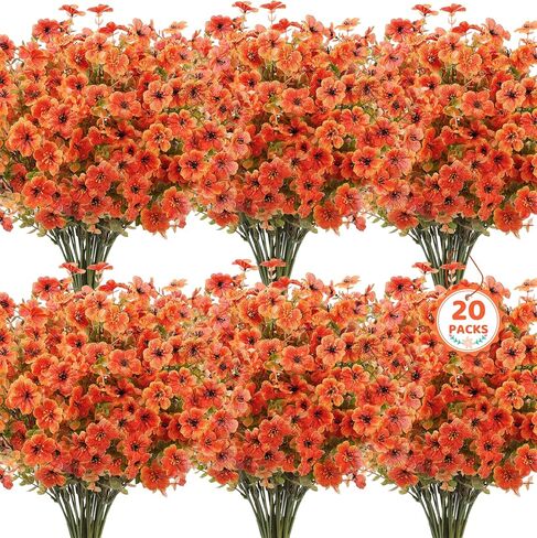 20 Bundles Artificial Flowers for Outdoors Decoration Fake Silk Flowers UV Resistant Faux Plants Artificial Daisy Eucalyptus for Spring Summer Garden Yard Porch Window Home Decor, Mixed in Saudi Arabia