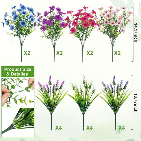 20 Bundles Artificial Flowers for Outdoors Decoration Fake Silk Flowers UV Resistant Faux Plants Artificial Daisy Eucalyptus for Spring Summer Garden Yard Porch Window Home Decor, Mixed in Saudi Arabia