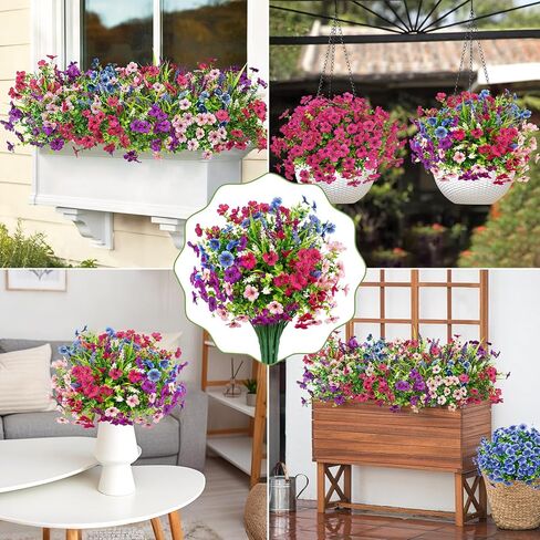 20 Bundles Artificial Flowers for Outdoors Decoration Fake Silk Flowers UV Resistant Faux Plants Artificial Daisy Eucalyptus for Spring Summer Garden Yard Porch Window Home Decor, Mixed in Saudi Arabia