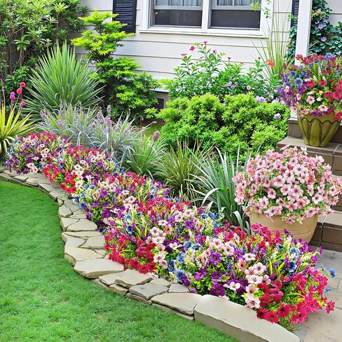 20 Bundles Artificial Flowers for Outdoors Decoration Fake Silk Flowers UV Resistant Faux Plants Artificial Daisy Eucalyptus for Spring Summer Garden Yard Porch Window Home Decor, Mixed in Saudi Arabia