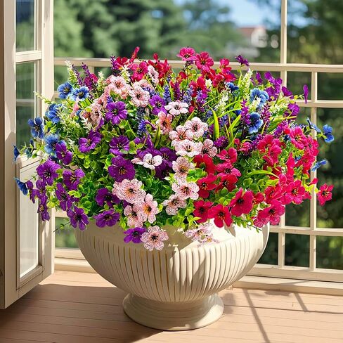 20 Bundles Artificial Flowers for Outdoors Decoration Fake Silk Flowers UV Resistant Faux Plants Artificial Daisy Eucalyptus for Spring Summer Garden Yard Porch Window Home Decor, Mixed in Saudi Arabia