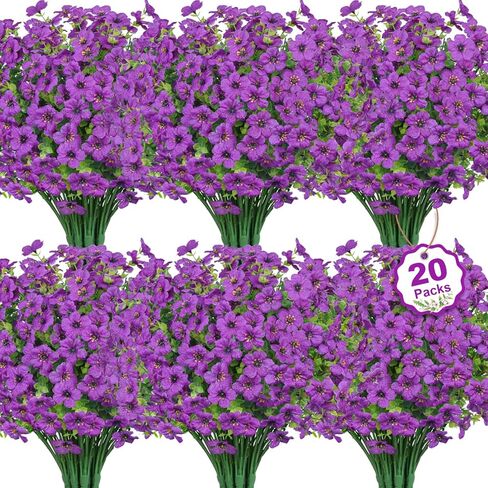 20 Bundles Artificial Flowers for Outdoors Decoration Fake Silk Flowers UV Resistant Faux Plants Artificial Daisy Eucalyptus for Spring Summer Garden Yard Porch Window Home Decor, Mixed in Saudi Arabia