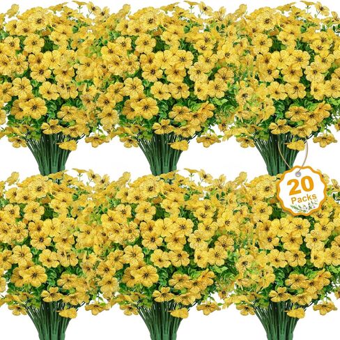 20 Bundles Artificial Flowers for Outdoors Decoration Fake Silk Flowers UV Resistant Faux Plants Artificial Daisy Eucalyptus for Spring Summer Garden Yard Porch Window Home Decor, Mixed in Saudi Arabia