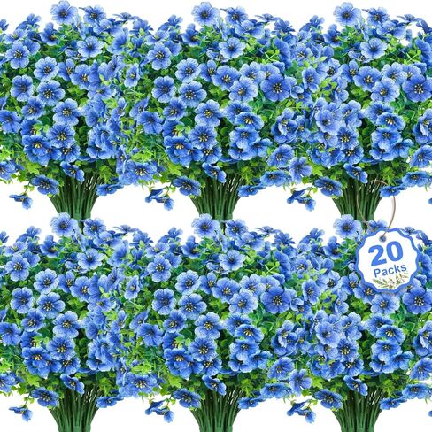 20 Bundles Artificial Flowers for Outdoors Decoration Fake Silk Flowers UV Resistant Faux Plants Artificial Daisy Eucalyptus for Spring Summer Garden Yard Porch Window Home Decor, Mixed in Saudi Arabia