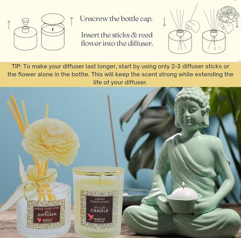 Moira's Bazaar Elysian Essence Aromatherapy Gift Set – Luxury Candle and Flower Reed Diffuser – Perfect Scented Gift for Women, Sophisticated Scent, Home & Bath Decor (English Orchard) in Saudi Arabia