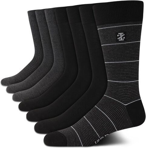 IZOD Mens Dress Socks - 7 Pack Lightweight Stretch Stay Up Cuff Mid-Calf Crew Socks for Men (6-12.5), Size 6-12.5, Black Assorted in Saudi Arabia