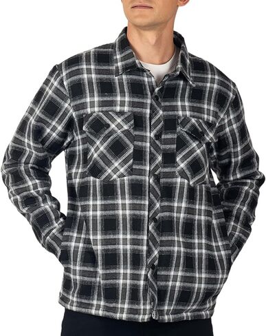 Alpine Swiss Mens Henry Quilted Flannel Jacket Warm Plaid Shacket Four Pockets Snap Buttons Winter Work Coat for Cold Weather in Saudi Arabia