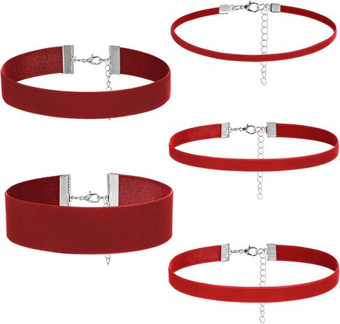 TIESOME 5 Pcs Red Velvet Choker, Red Choker Necklaces for Women Classic Choker Necklace Adjustable Gothic Collar Necklace for Women Dancing Halloween Birthday Party Cosplay in Saudi Arabia