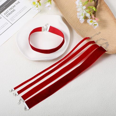 TIESOME 5 Pcs Red Velvet Choker, Red Choker Necklaces for Women Classic Choker Necklace Adjustable Gothic Collar Necklace for Women Dancing Halloween Birthday Party Cosplay in Saudi Arabia