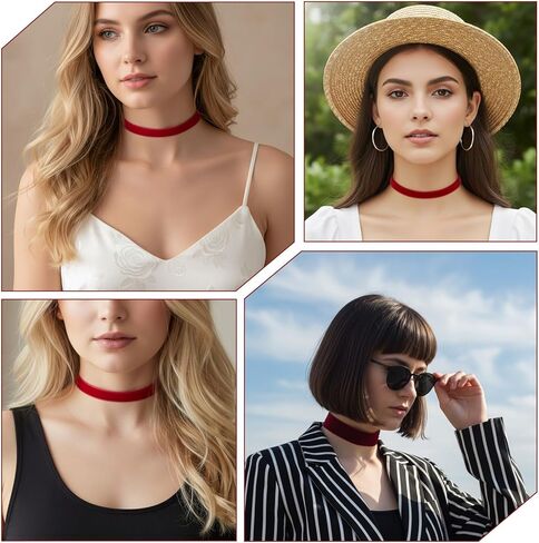 TIESOME 5 Pcs Red Velvet Choker, Red Choker Necklaces for Women Classic Choker Necklace Adjustable Gothic Collar Necklace for Women Dancing Halloween Birthday Party Cosplay in Saudi Arabia