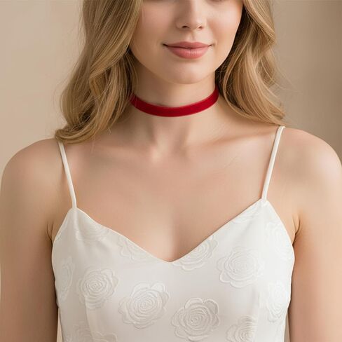 TIESOME 5 Pcs Red Velvet Choker, Red Choker Necklaces for Women Classic Choker Necklace Adjustable Gothic Collar Necklace for Women Dancing Halloween Birthday Party Cosplay in Saudi Arabia