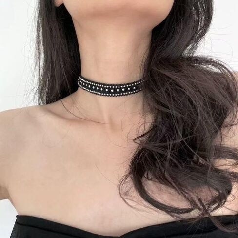 Black Choker Necklaces for Women Classic Black Velvet Choker Lace Choker Adjustable Leather Collar Gothic Punk Necklaces Halloween Cosplay Jewelry Accessories in Saudi Arabia