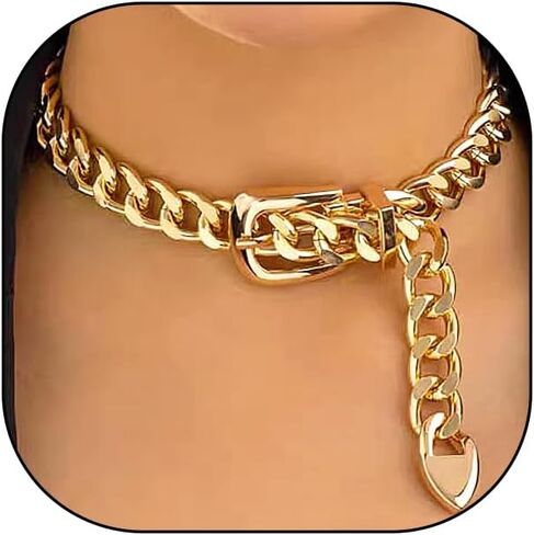 FUTIMELY 14K الذهب حزام بيان قلادة للنساء القوطية مكتنزة سلسلة الهيب هوب المعادن المختنق الأزياء هندسية حزام مشبك الترقوة قلادة مجوهرات الهدايا in Saudi Arabia