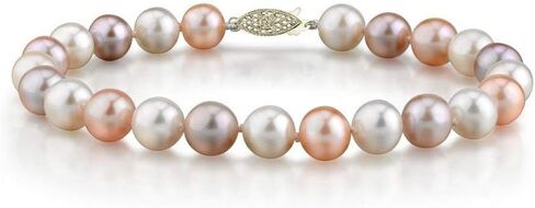 The Pearl Source 14K Gold 7-8mm AAA Quality Round Multicolor Freshwater Cultured Pearl Bracelet for Women in Saudi Arabia