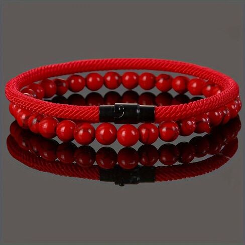 Red Adjustable Beaded Bracelet, 1-Piece Multi-Strand Natural Stone Bracelet with Gemstones for Stackable Wrist Wear in Saudi Arabia